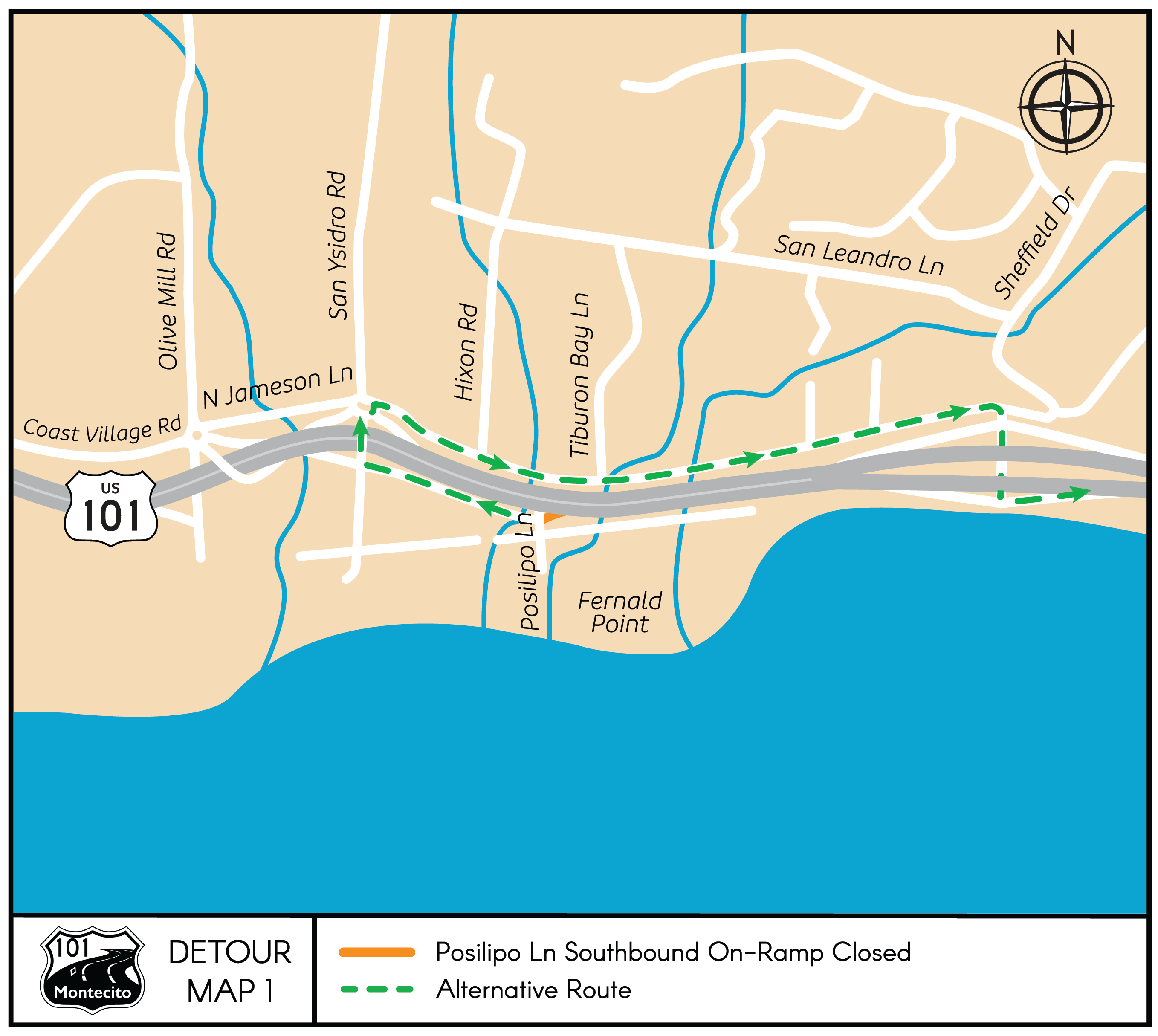 Santa Barbara Montecito Detour Map 1